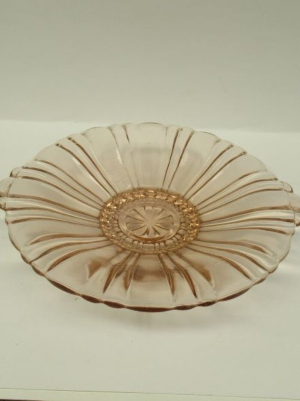 Hocking Depression Glass Pink OLD CAFE 8 Inch Tab Handled Footed Candy Dish